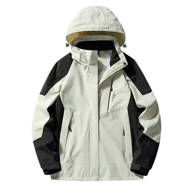 ManxiVoo Manteau de Pluie pour Femme à Capuche Amovible, Coupe-Vent de Randonnée Polyvalent avec Poignets Ajustables pour le Trajet, Taille TG, Beige