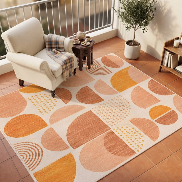 Terracotta Semicircles Large Area Rugs 5x8ft Boho Art Modern Geometrics ...