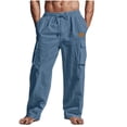 thumbnail image 2 of Stamzod Cargo Pants for Men Casual Cotton Linen Pants Men Summer Baggy Beach Pants with Multi Pocket Navy-1 M, 2 of 7