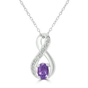 Gemistry Genuine Stone Amethyst Sterling Silver 18 Inch Cable Pendant Necklace