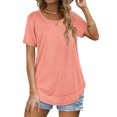 thumbnail image 1 of Camiseta con cuello redondo, holgada, transpirable, dobladillo curvo, camiseta con cuello redondo, manga corta informal para mujer, 1 of 6