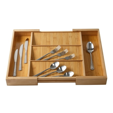 Honey-Can-Do - Adjustable Bamboo Drawer Organizer with 5 Compartments - Natural