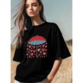thumbnail image 3 of Camiseta de mujer, camisetas de manga corta, camisetas casuales, camisetas de cuello redondo con corazones y paraguas para el Día de San Valentín para mujer, 3 of 8