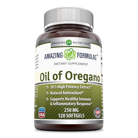 Amazing Nutrition Amazing Formulas Pure Oil of Oregano High Potency Extract - 250 Milligrams - 120 Softgels - Anti-Inflammatory and Antibacterial Properties *- Supports Respiratory Health*