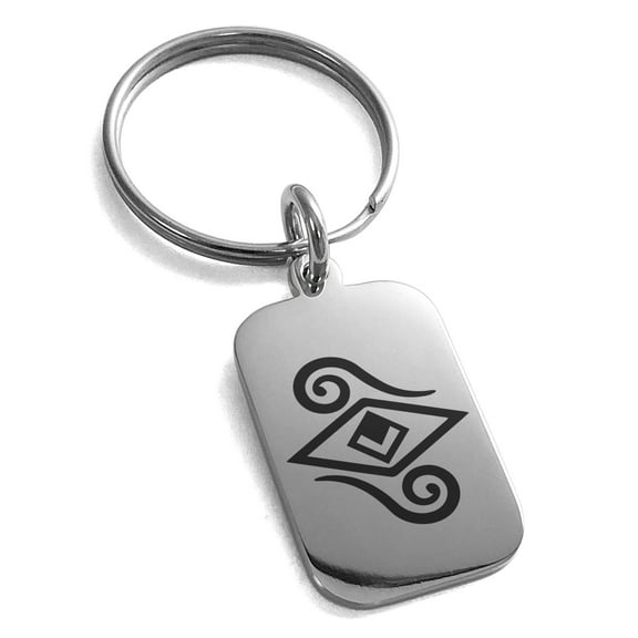 Stainless Steel Illusionism Magic Rune Engraved Small Rectangle Dog Tag Charm Keychain Keyring