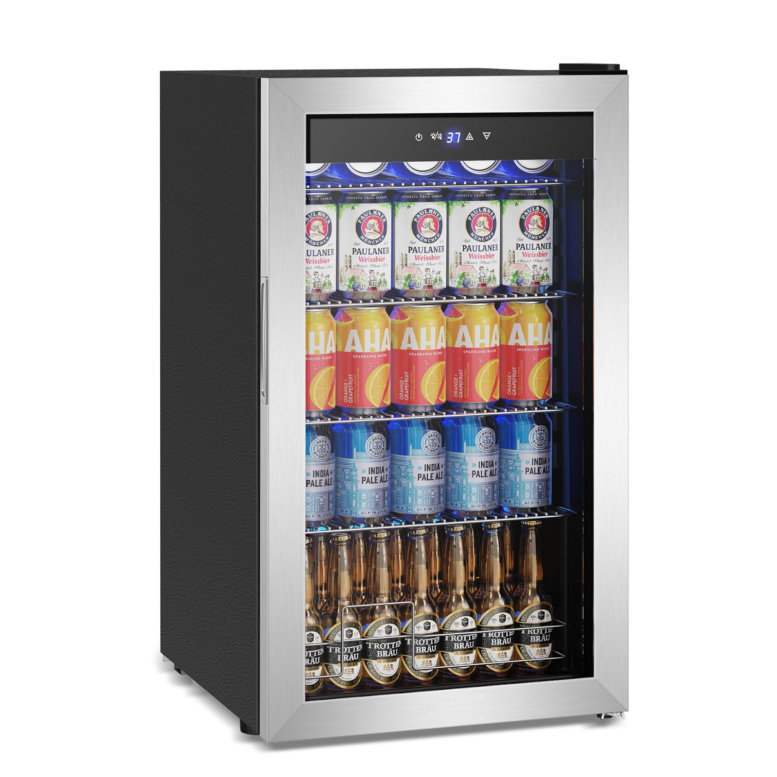 Nipus 17.52 inch Beverage Refrigerator Cooler,130 Cans Capacity  Mini Fridge with Glass Door for Soda Wine Beer, with Adjustable Removable Shelves, Silver