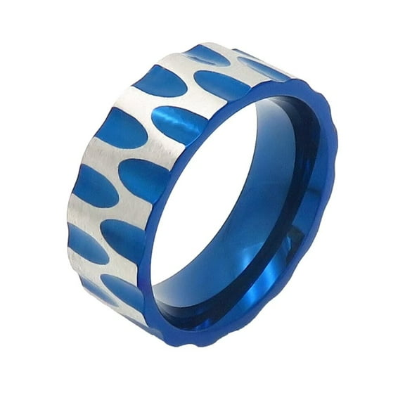 PAURO Men’s Stainless Steel Ring Water Ripple Wedding Promise Bands Comfort Fit Blue Size 11
