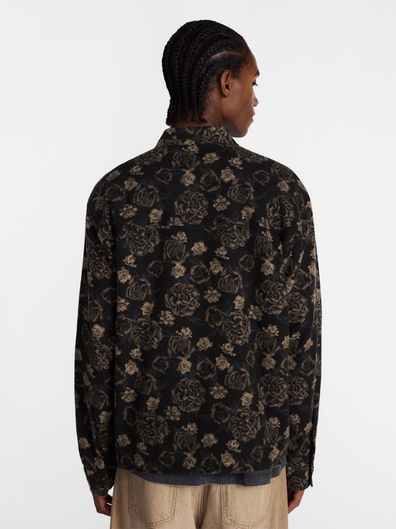 No Boundaries Cotton Boxy Cropped Fit Printed Flannel Shirt with Long Sleeves, Men's XS-5XB