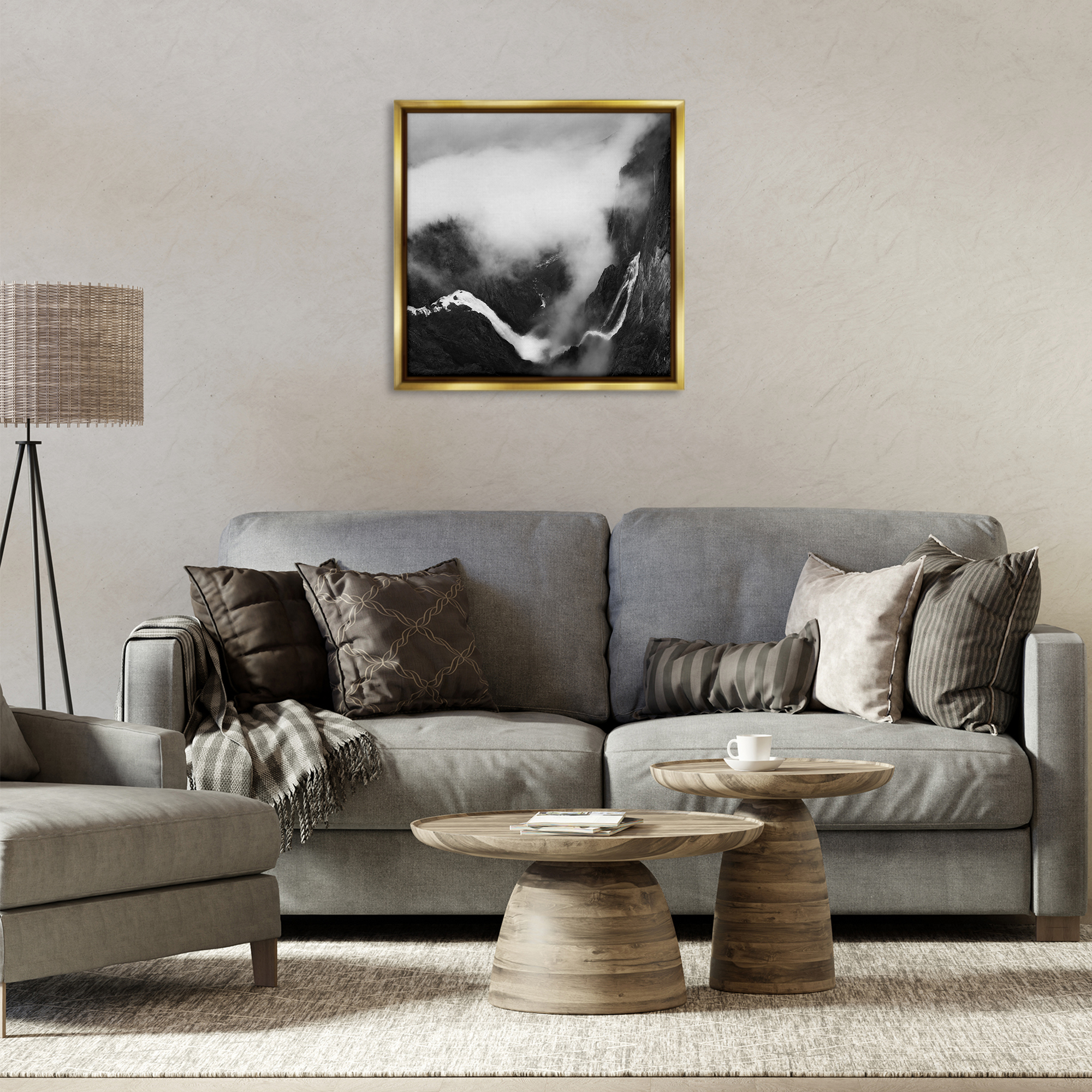 Stupell Industries Foggy Mountain Crags Abstract Photography Gold Floater Framed Canvas Art Print Wall Art, 25 x 25