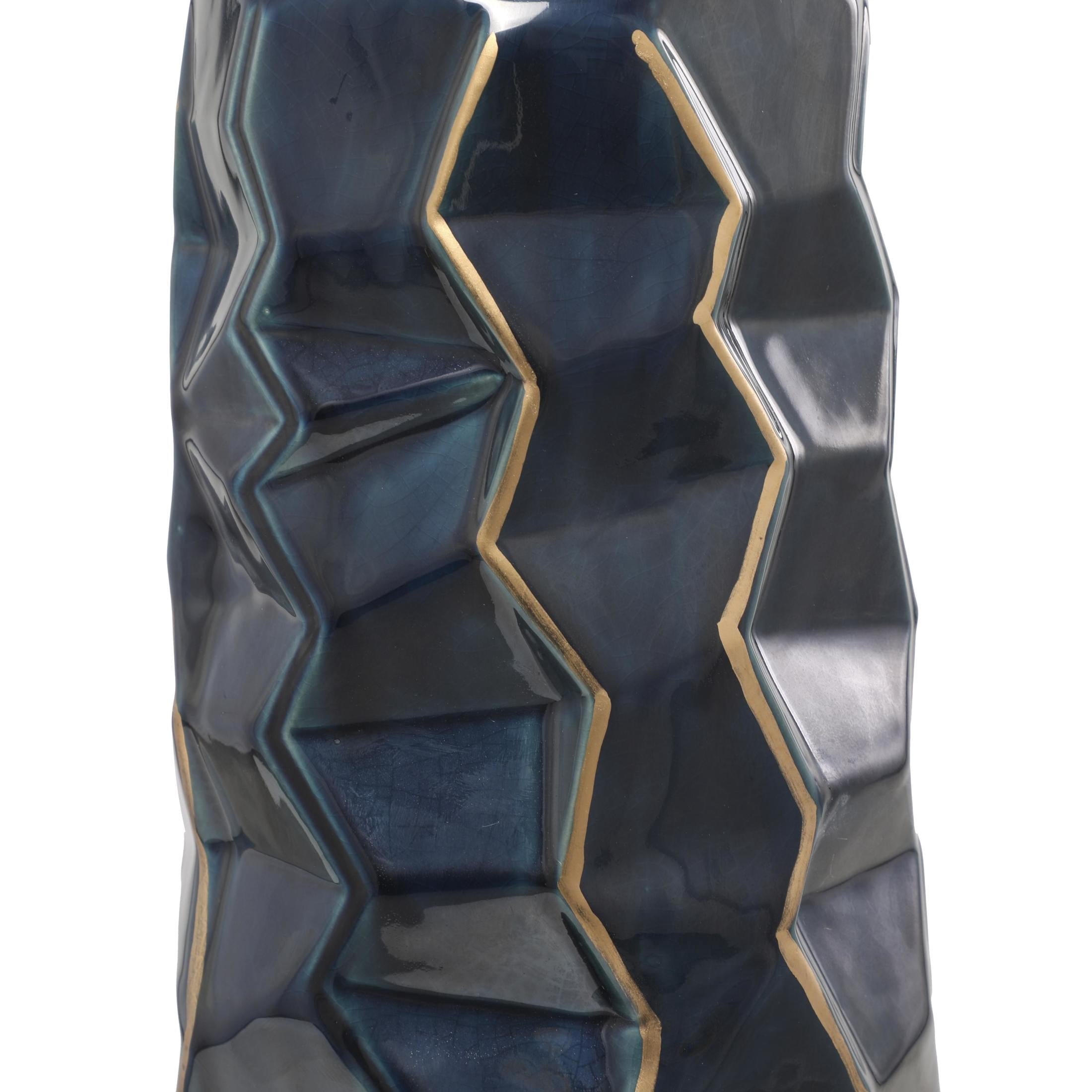 DecMode 40" Geometric Tall Floor Teal Ceramic Vase with Gold Accents
