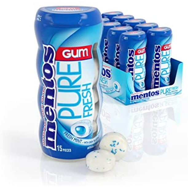 Mentos Pure Fresh SugarFree Chewing Gum With Xylitol, Fresh Mint, 15