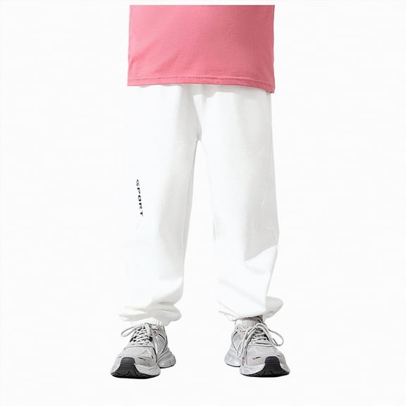 kpoplk Boy's Wide Leg Cargo Pants Baggy Sweatpants Casual Sports Joggers Big Kids Long Trousers with Pockets(White,11-12 Y)