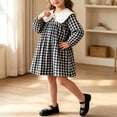 thumbnail image 5 of hotojiny Toddler Girls Gingham Dress Checkered Long Sleeve A-Line Plaid Dress Cute Crew Neck Collared Kids Flowy Dress(Black,4-5 Years), 5 of 7