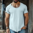 thumbnail image 2 of Distressed T Shirts for Man Summer Casual Short Sleeve Crewneck Raw Hem Relaxed Fit Plain Cool Tshirts, 2 of 5