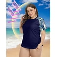 thumbnail image 5 of TIYOMI Plus Size Rash Guard Tops For Women Surfing Swim Shirts Navy Blue Leaves Short Sleeve Pullover UPF 50+ Sun Swimsuit Tops XL 14W 16W, 5 of 7
