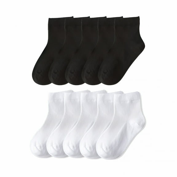 TELOLY 10 Pairs Baby Girls Boys Mesh Thin Socks Cotton Kids Toddler Ankle Socks,Solid Color White Black L