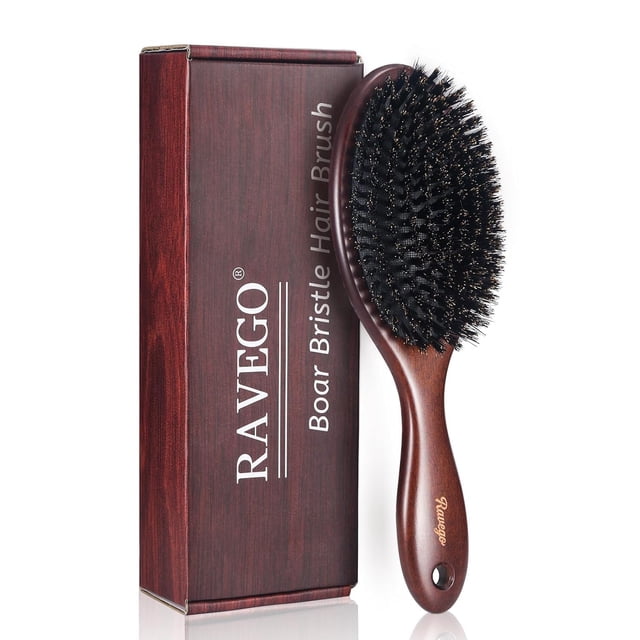 RAVEGO Cepillo para el cabello Cepillo para el cabello con cerdas de jabalí para mujeres, hombres y niños Cepillo para el cabello con cerdas naturales para todo tipo de cabello fino, restaura el brill