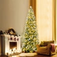 thumbnail image 1 of Gymax 7.5 FT Artificial Christmas Tree Pre-Lit Hinged Xmas Tree w/ 820 Flocked Frosted Tips, 1 of 10