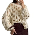 thumbnail image 2 of Women'S Casual Solid Color Crochet Knit Sweater Long Sleeve Beach Vacation Pullover Top Color M, 2 of 9