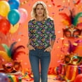 thumbnail image 6 of Erwazi Mardi Gras T-Shirt for Women Graphic Printed Crewneck 3/4 Sleeve Carnival Tee Top, 6 of 6