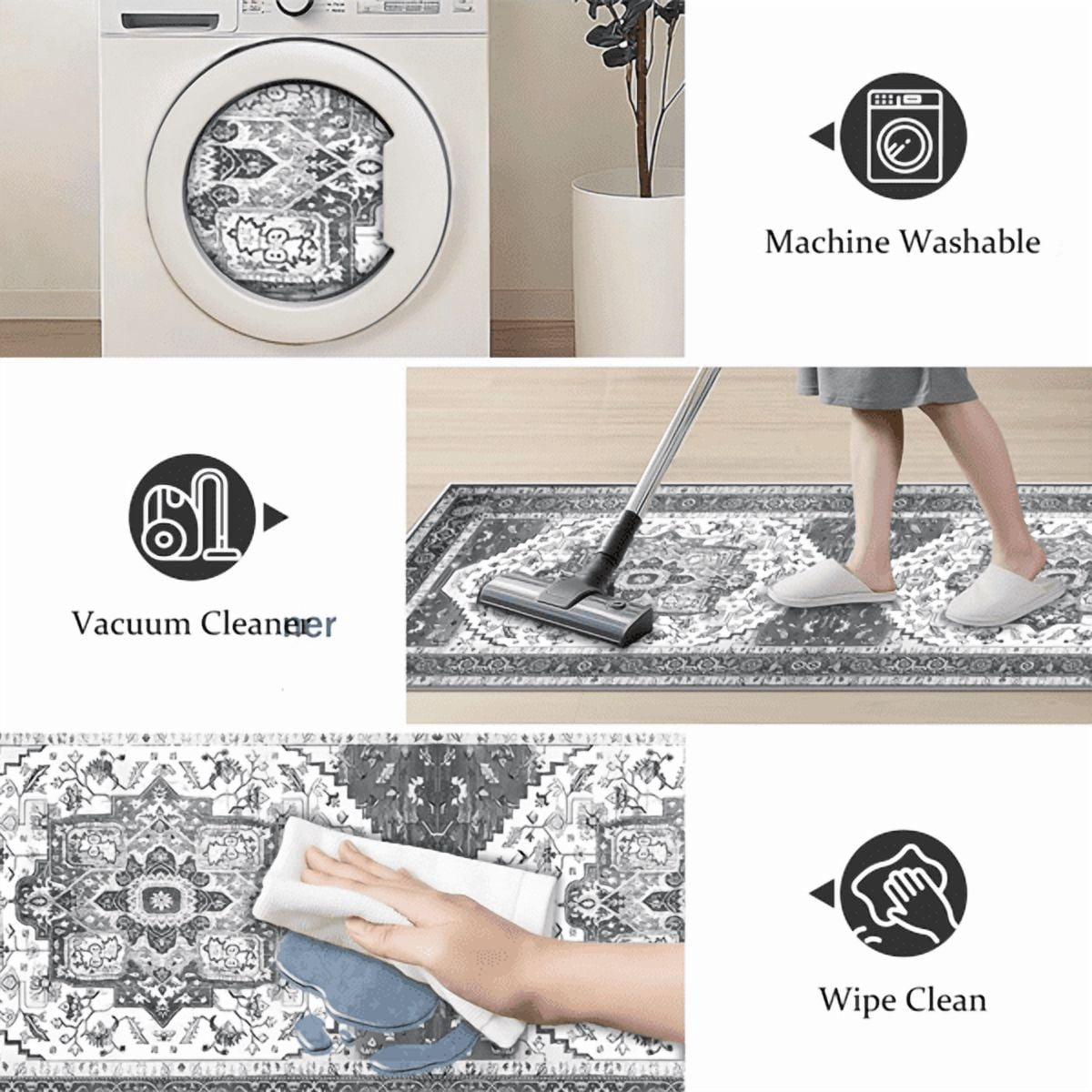 3 Piece Farmhouse Kitchen Rugs Sets with Runner, Non-Slip Washable Floor Mats, Indoor Accent Rugs for Kitchen, Laundry Room, Hallway