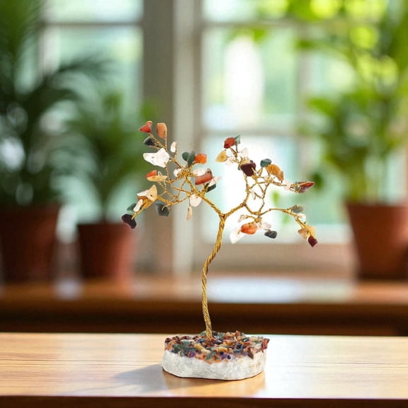 7 Stone Chakra Wish Tree – Crystal Gemstone Tree for Spiritual Home Decor