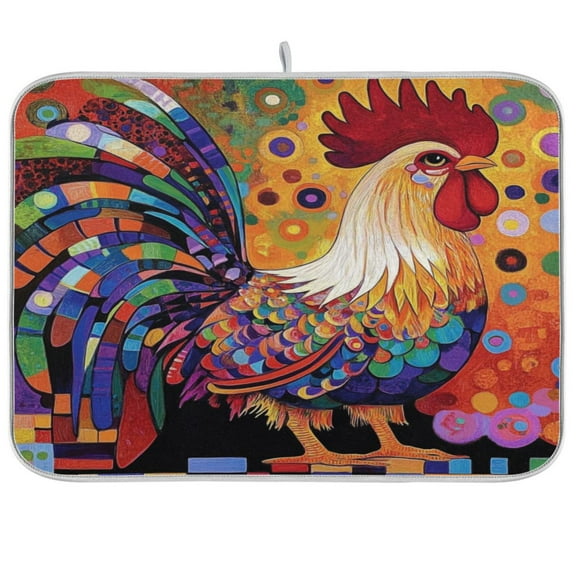 A Rooster Dish Drying Mat Kitchen Mats Microfiber Counter Absorbent Dish Pad Drainer Rack