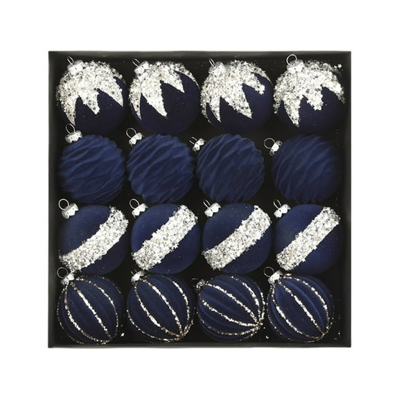 Christmas Tree Ornament Set Christmas Tree Ornament Set 2.36'' 16PCS Glitter Flocked Velvet Xmas Hanging Baubles For Holiday Party Wedding Blue