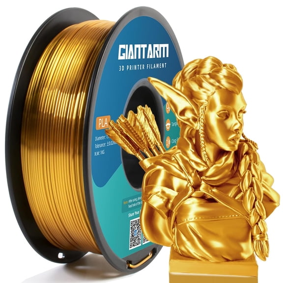 3D Printer Filament, Silk Gold Pla Filament, 1Kg(2.2lbs) Spool, 1.75mm Dimension Accuracy  /- 0.03mm, 3D Printing Filament