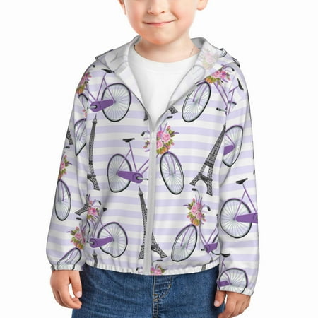 

Sun Hoodie for Kids bike flower Tower Long Sleeve Swim Fishing Shirts Sun Protection Zip Up Jacket Clothing Athletic Hoodie