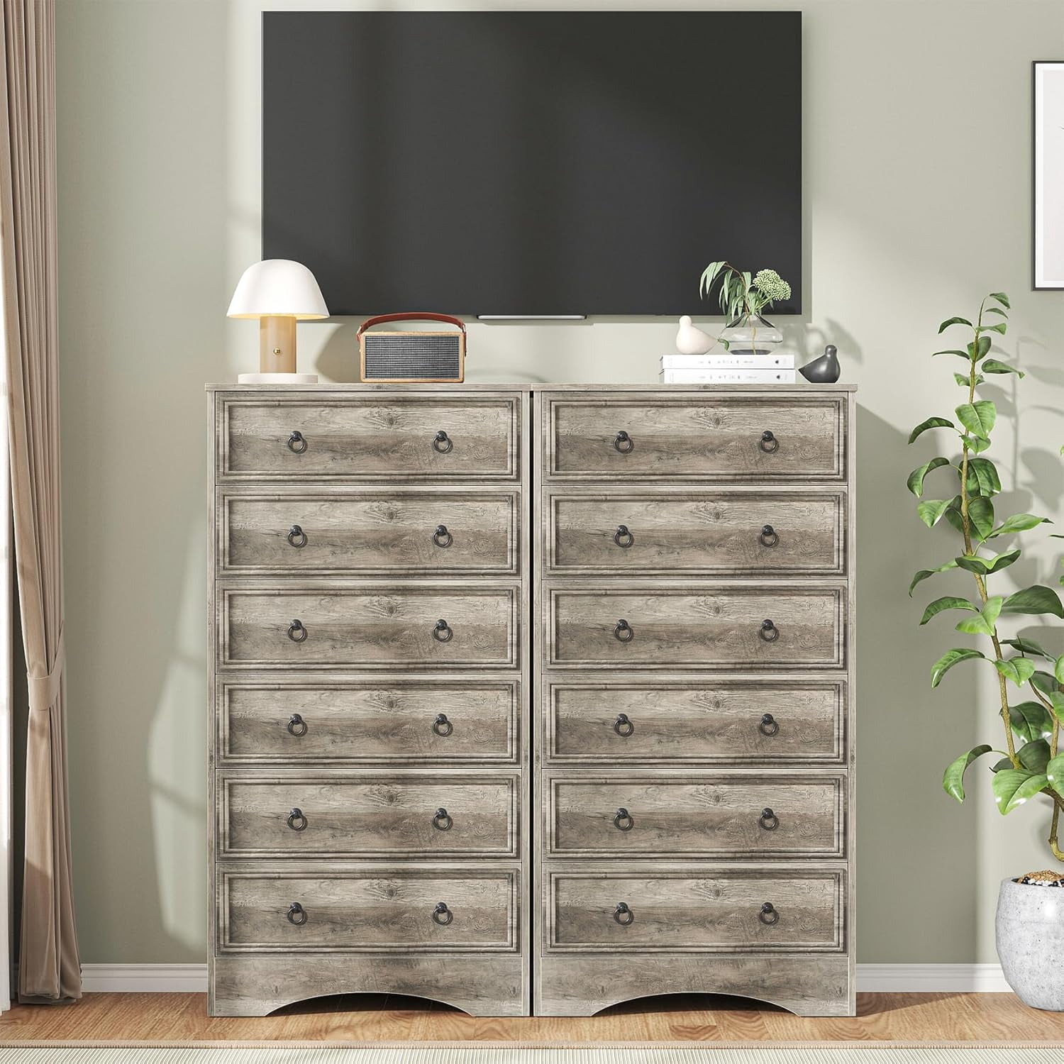 Frmobepts 6 Drawer Dresser Chest Tall Drawers Wood Cabinet for Bedroom, Gray Wash