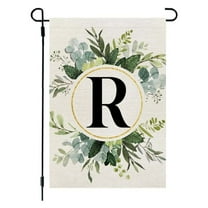 SDJMa Monogram Letter R Floral Garden Flag, Rustic Farmhouse Double Sided Linen Family Last Name Initial Yard Flag for Spring Summer Outdoor Patio Lawn Home Decor, 18x12 Inch