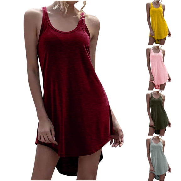Women's Basic Tank Tops Sleeveless Swing Tunics Summer Slim Fit Workout Tank Top Flare Hem Blouses Relaxed Fit T-Shirt