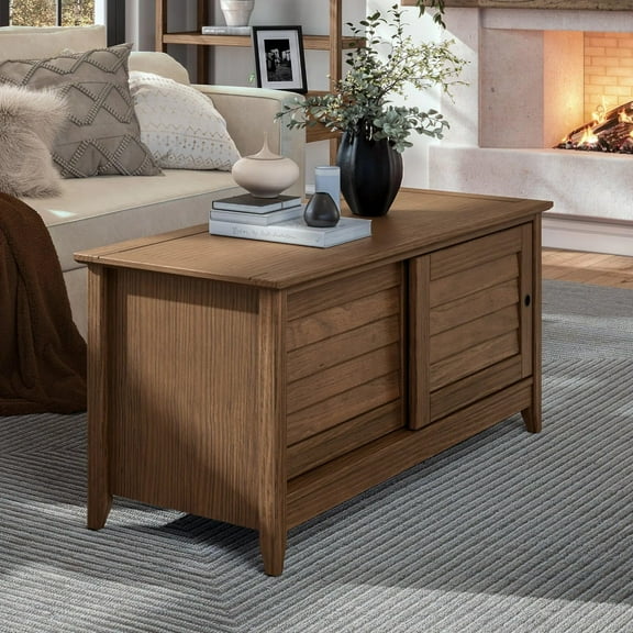 Greenport Storage Bench, Solid Wood with a Brushed Walnut Finish