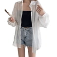 thumbnail image 5 of Mdesiwst Lapel Long Sleeve Transparent Sunscreen Shirt Single Breasted Solid Color Summer Ultrathin Chiffon Shawl Coat, 5 of 7