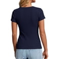 thumbnail image 4 of Qwertyu Women's 2026 Fall Summer Short Sleeve Tops Ribbed Henley Button Slim Fit Basic Casual T Shirts Blouse Clothing Navy XL, 4 of 7