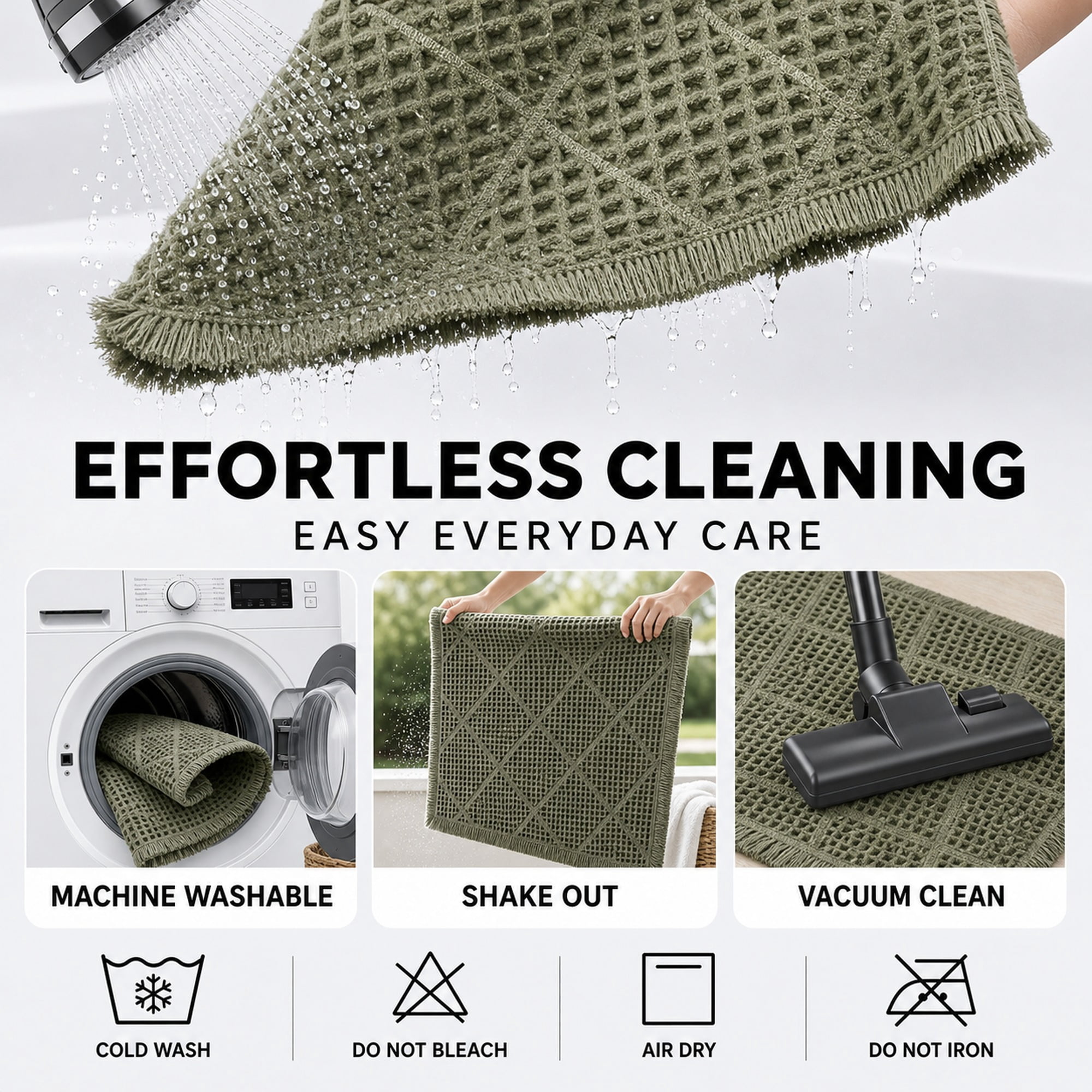 HBK 2 Piece Waffle Bath Mat Set, Non-Slip Bathroom Rugs, Absorbent & Machine Washable Shower Runner, Green, 20 x 47 and 18 x 30 Inches