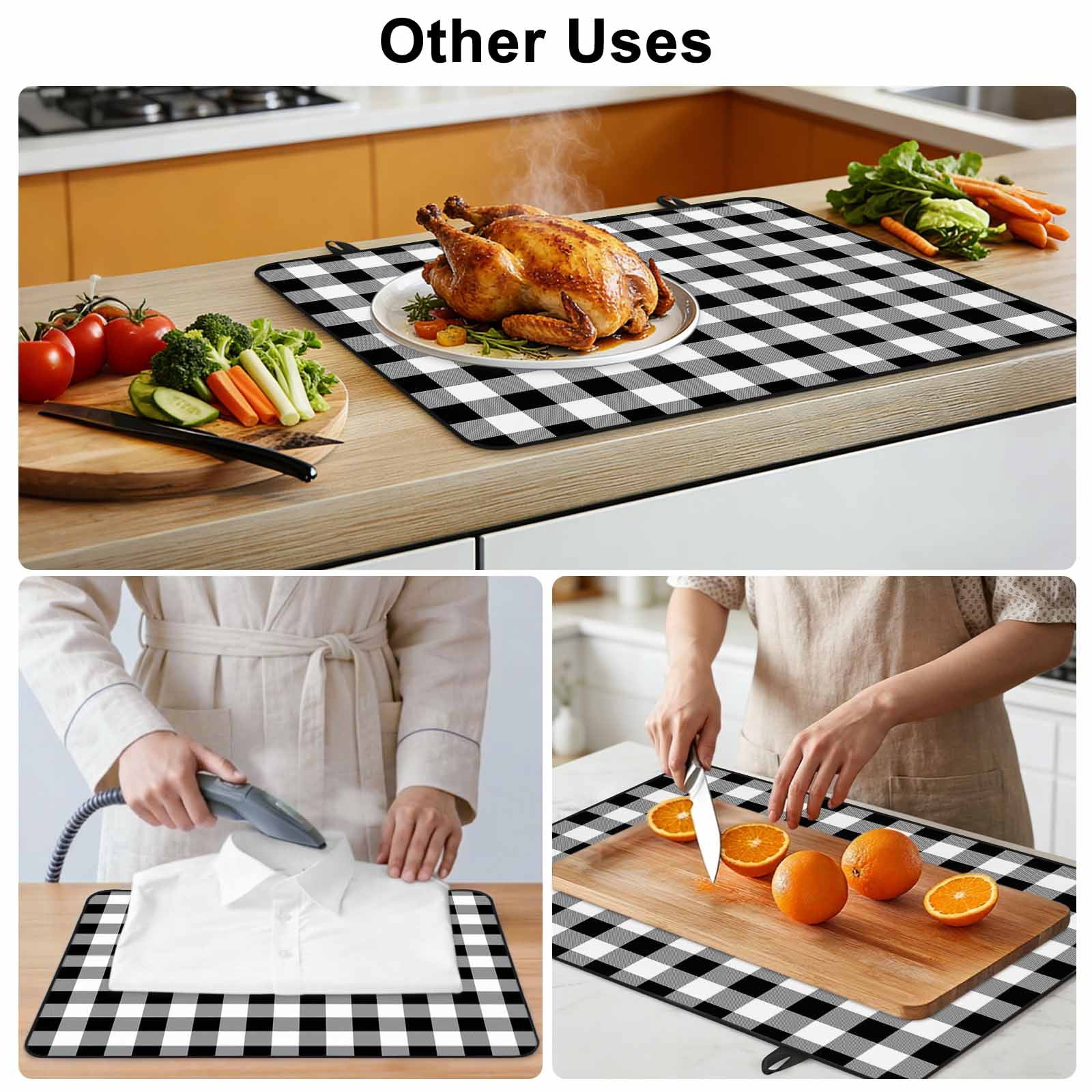 Black and White Plaid Stove Top Cover for Electric Stove, Heat-proof & Non Slip Glass Top Stove Cover Protector, Farmhouse Checkered Buffalo Kitchen Flat Cooktop Rubber Mat 24x21 Inches