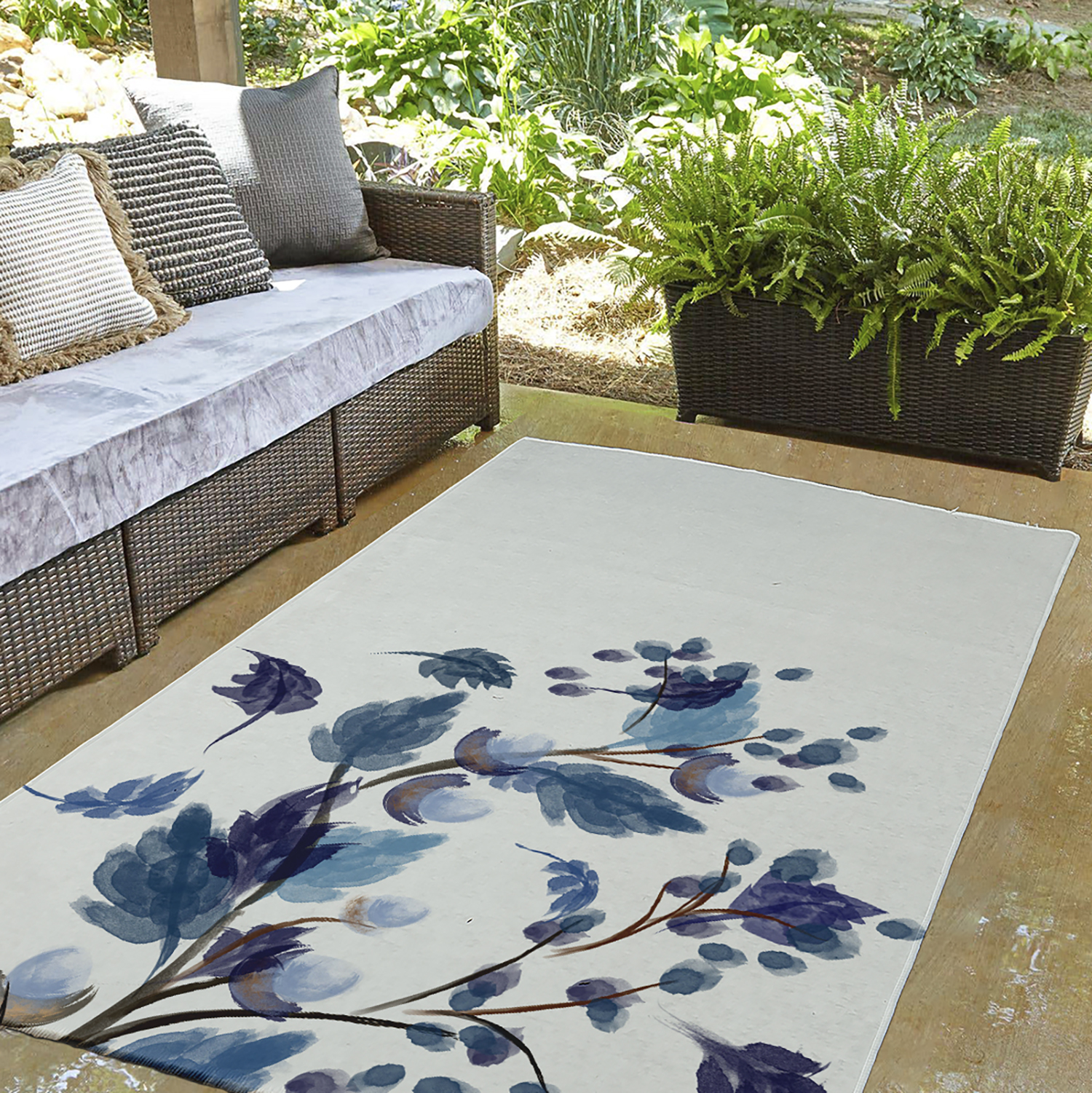 3' x 5' Simply Daisy Colorful Leaves Cabin & Lodge Chenille Area Rug, Blue