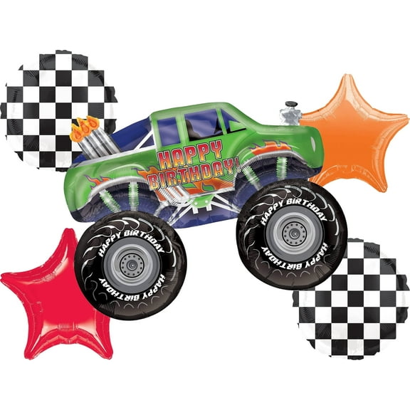 Monster Truck Birthday Party Supplies 5pc Balloon Bouquet Decorations