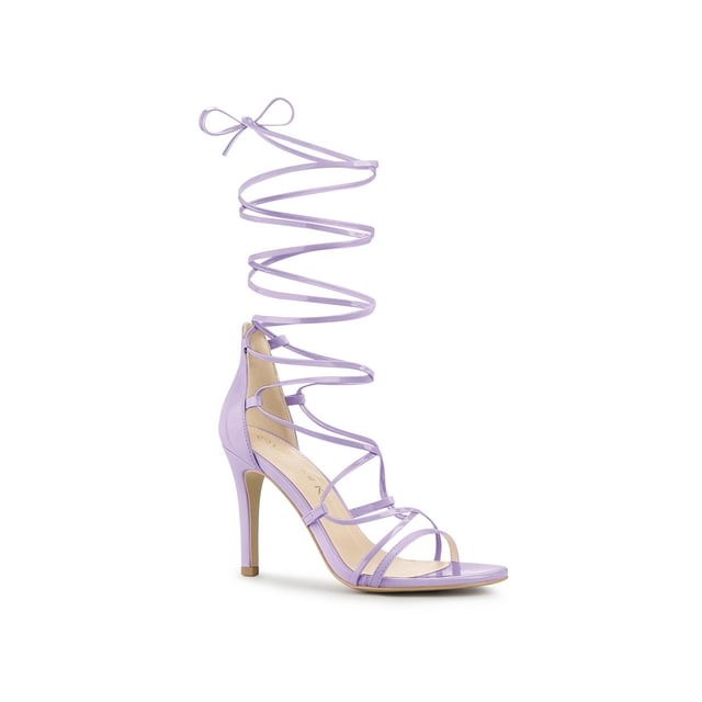 BLISSFUL STEP Sandales à Talon Aiguille à Brides et Lacets pour Femmes Violet 8,5