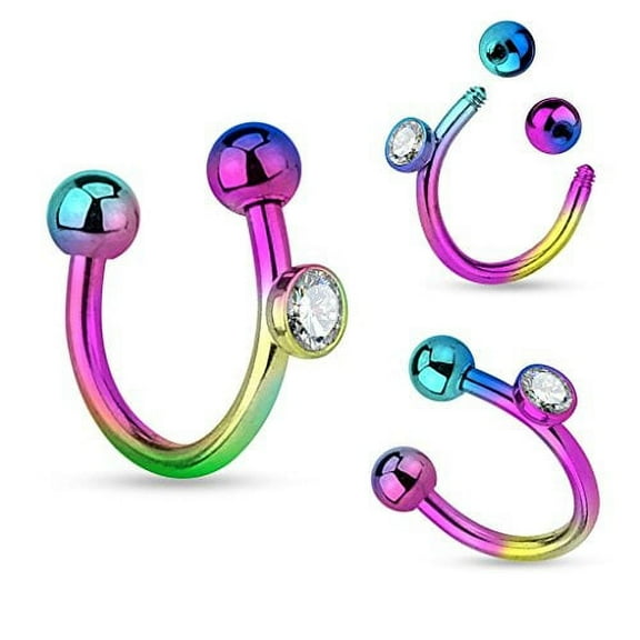 Labret Monroe Crystal on Side 316L Surgical Steel Horseshoe/Lip Rings 16g Tragus