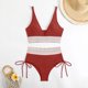 thumbnail image 5 of Trajes de baño Amzcrzy Tankini para mujer, bikini de control de abdomen, bikini de mujer, traje de baño de color dividido con cordón, traje de baño abdominal fruncido rojo, S, 5 of 9