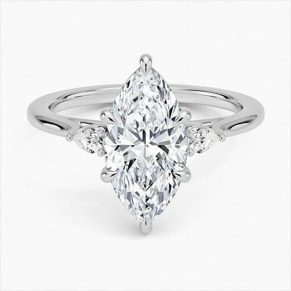 Ember Jewelry 14K White Gold Plated 2.13 Ct Marquise Cut Moissanite Ring - Gorgeous Engagement Wedding Jewelry for Women - Ideal for Christmas Gifts - Celebrate Your Love with This Promise Ring