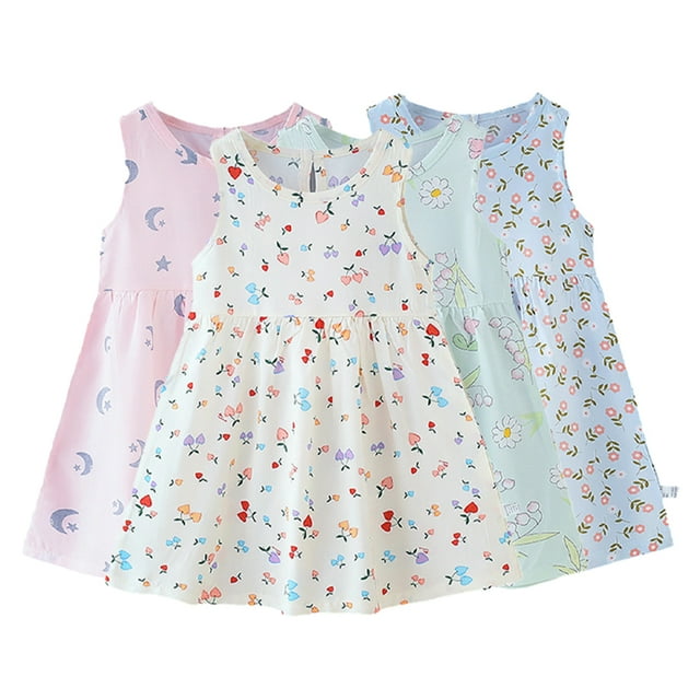 KYAIGUO Robe Décontractée à Fleurs pour Bébés et Tout-Petits 1-8 Ans Robe d'Été Sans Manches en Coton Robe de Princesse pour Fête