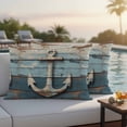 thumbnail image 2 of Outdoor Pillow Cover Nautical Blue White Anchor Set of 2 Waterproof Throw Pillowcases Vintage Wood Grain Decorative Patio Furniture Pillows for Couch Garden Indoor & Outdoor Use, 2 of 9