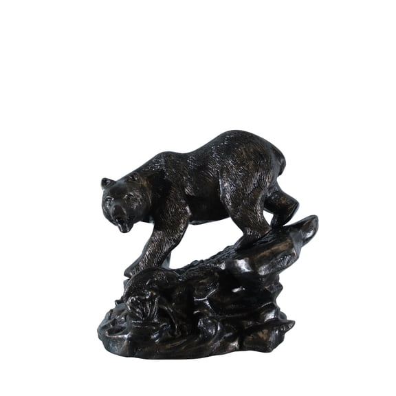 Nifao Aluminum Bear Catching Fish Statue with River Rock Detail  Home Decor Sculpture, 25"L x 15"W x 22"H