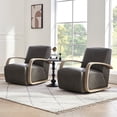 thumbnail image 3 of CHITA Swivel Accent Chair with U-shaped Wood Arm for Living Room Beedroom, Fossil Gray Faux Leather&Gray Wood, 3 of 11
