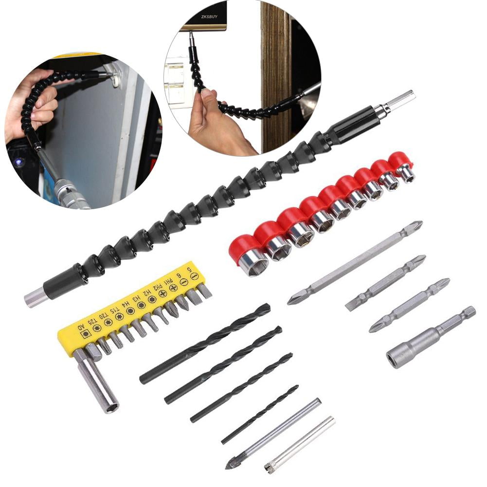 Drill bit,Driver bit and Screwdriver bit 21 Piece & 11.8 Inch Flexible Drill bit Extension Magnetic hex Soft Shaft with Screw Drill bit Holder 1 Piece by MKMKYEE