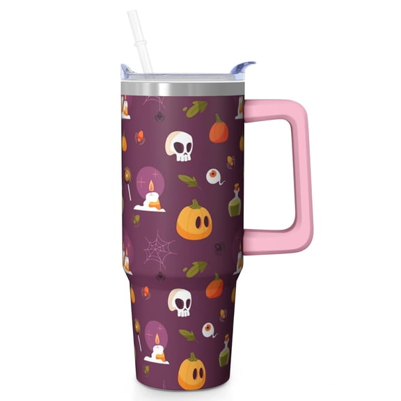 30oz Halloween Tumbler with Handle, Black Cat Ghost | Print | Halloween Gifts for Men & Women | with Lids and Straws | Stainless Steel Insulated | Coffee Travel Mug